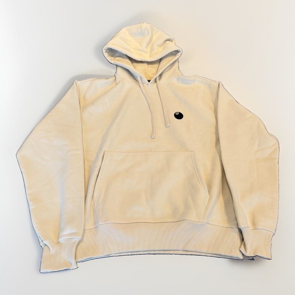 Stussy Embroidered 8-Ball Hoodie Size Small Cream Beige Off White